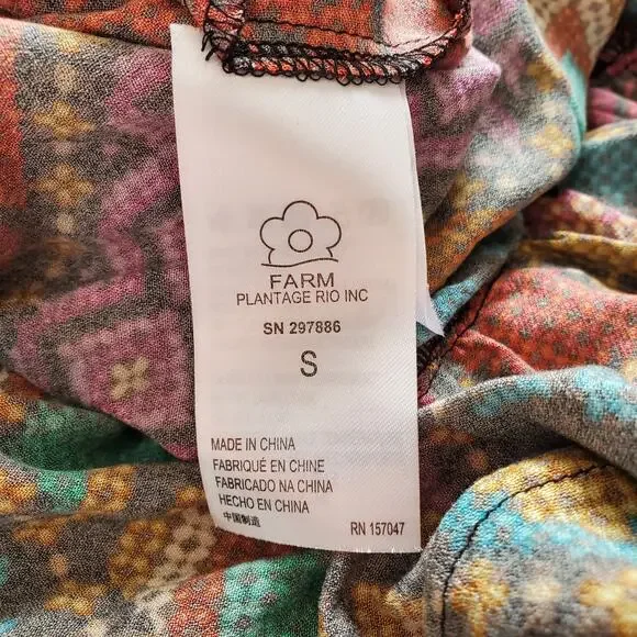 Farm Rio Yawanawa Stripes Long Sleeve Maxi Ankle Dress Red Brown Size Small New - Picture 12 of 13